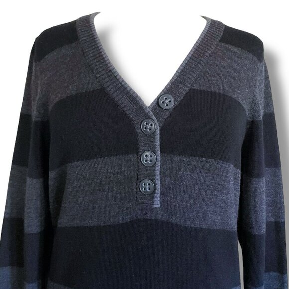 Smartwool Womens Sweater Sz Medium Gray Black Stripe Merino Wool Henley Stretch - Picture 3 of 8